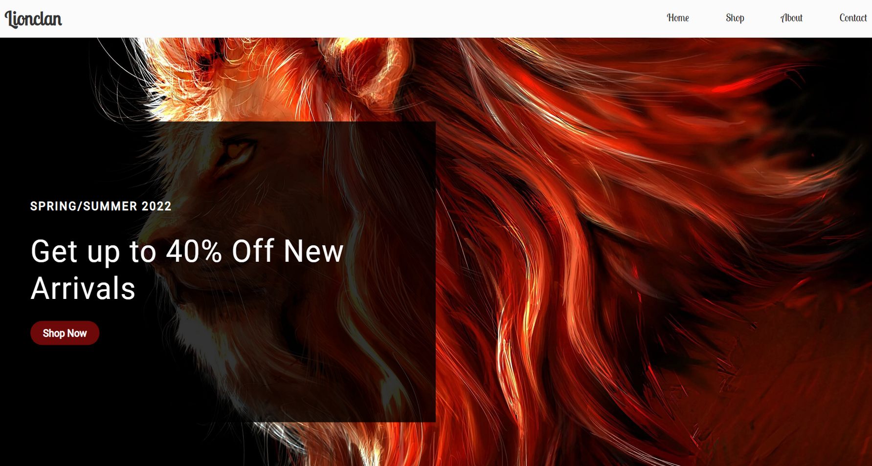 Lionclan clothing store website home page